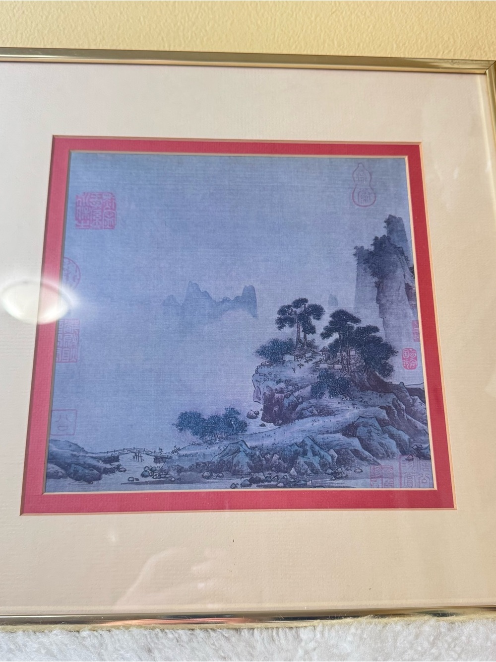Vintage “Holstery In The Mountains” Yen Tzu Yu Asian Landscape Framed Art Print